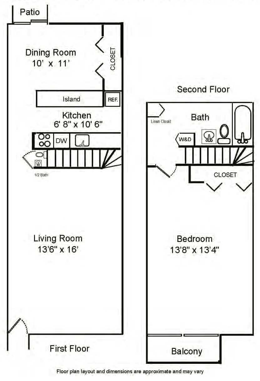 1 Bedroom 1.5 Bathroom Apartments — 1 Bedroom 1.5 Bathroom Apartments floor plan